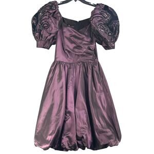 Vtg 80s Huey Waltzer Darcy dress Bubble Shimmer Velvet Sequin Sz 11/12 Formal